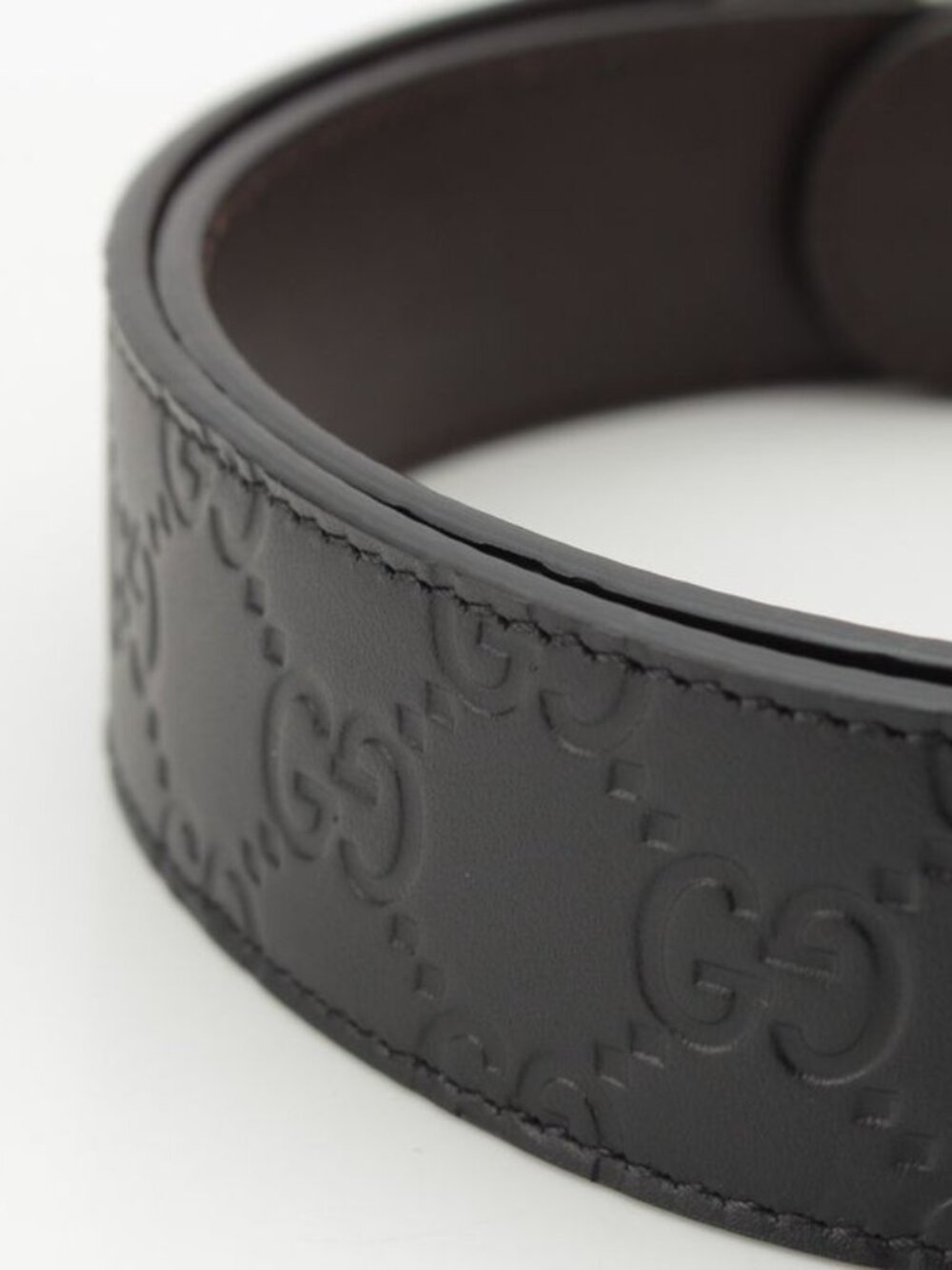 Gucci Leather GG Guccissima Reversible Belt Black Dark Brown - Picture 5 of 10